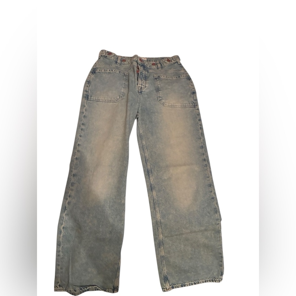 Free People Faded Light Blue Straight-Leg Jeans